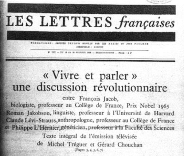 first page of article 'Vivre et parler' published in Les Lettres françaises in 1968