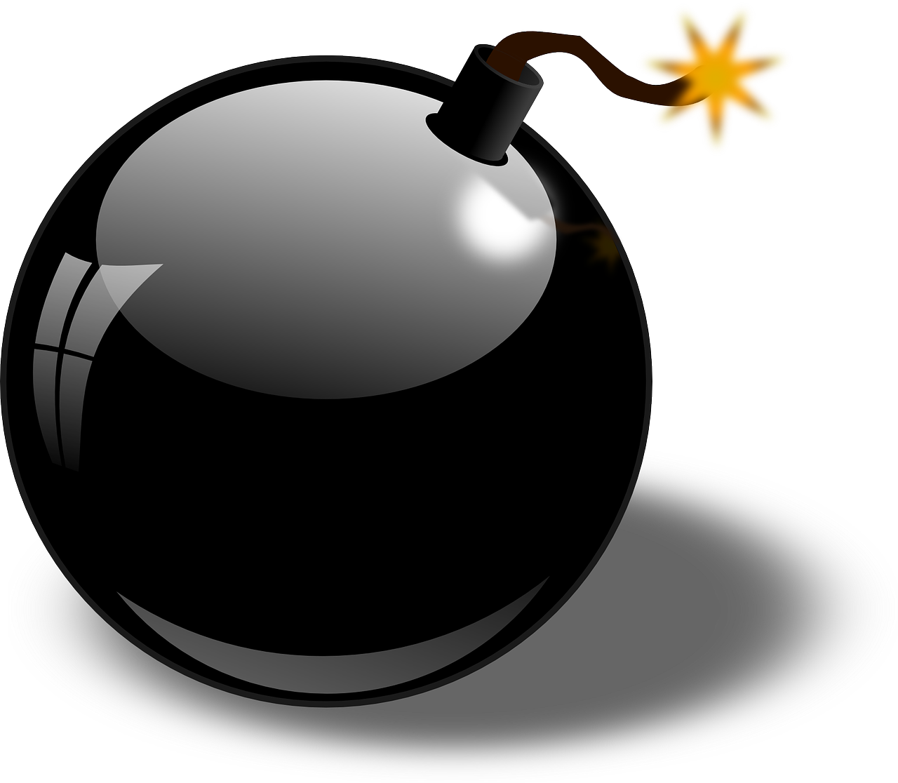 round black bomb with ignition lead and little yellow star at the top
