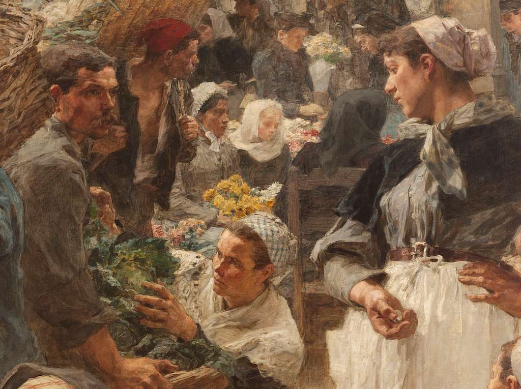 Bustling market day 19th century painting